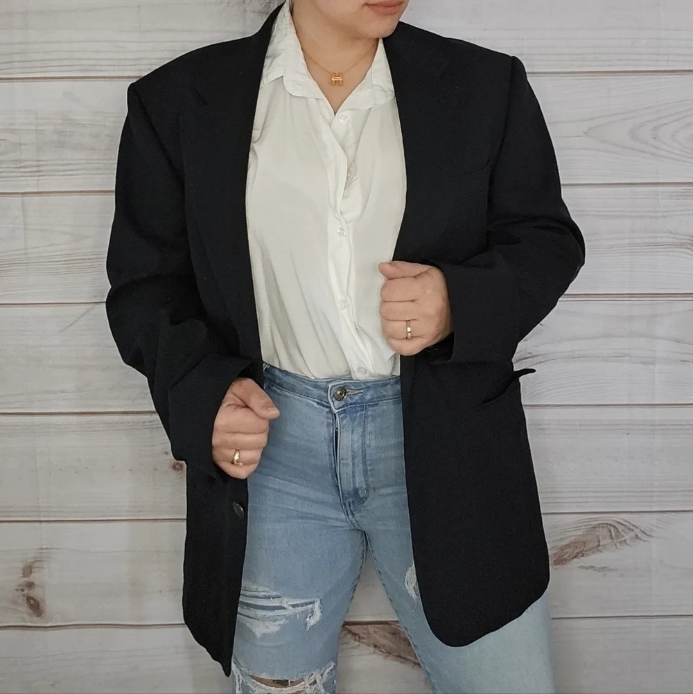Vintage Oscar de la Renta Admiral Wool Blazer in Navy Blue Size 42 Regular